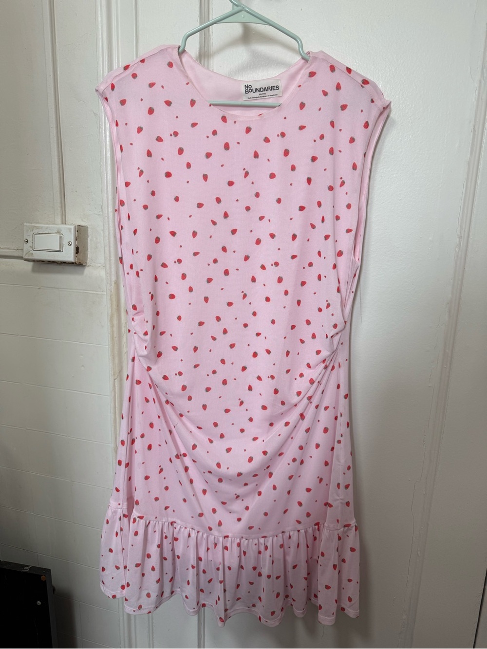 No Boundaries Pink Dress with Red Strawberry Dots